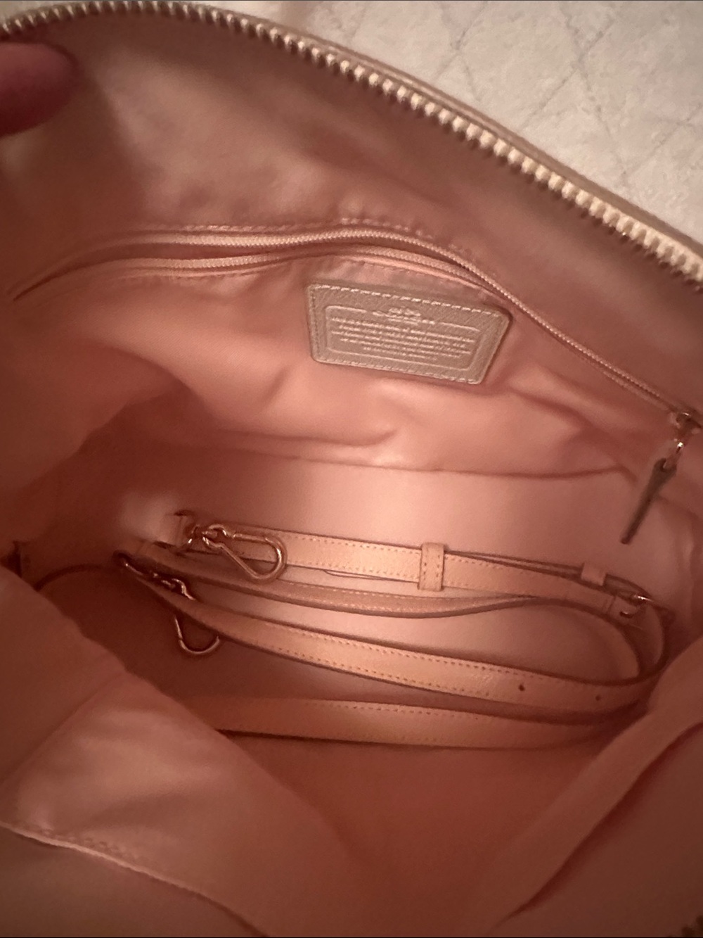 Coach Pebbled Leather Dome Satchel in Pale Pink and White - Picture 7 of 11